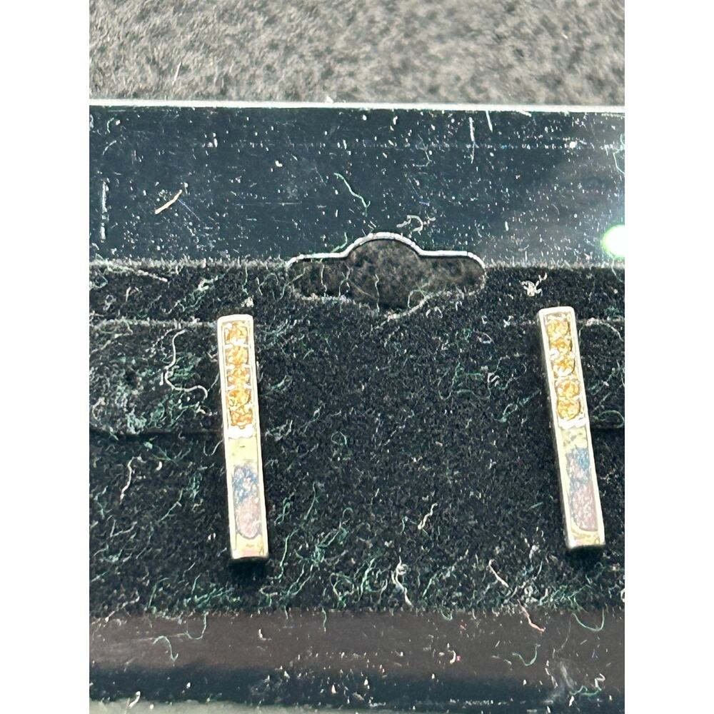 Long Brown Diamond CZ Bar Post Earrings Silver Tone Fashion Jewelry NWOT